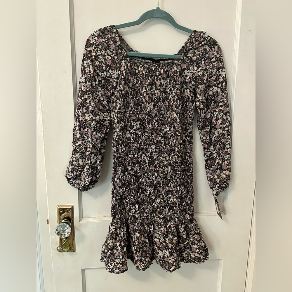 Art Class Black and Pink Smocked Sundress with Bishop Sleeves